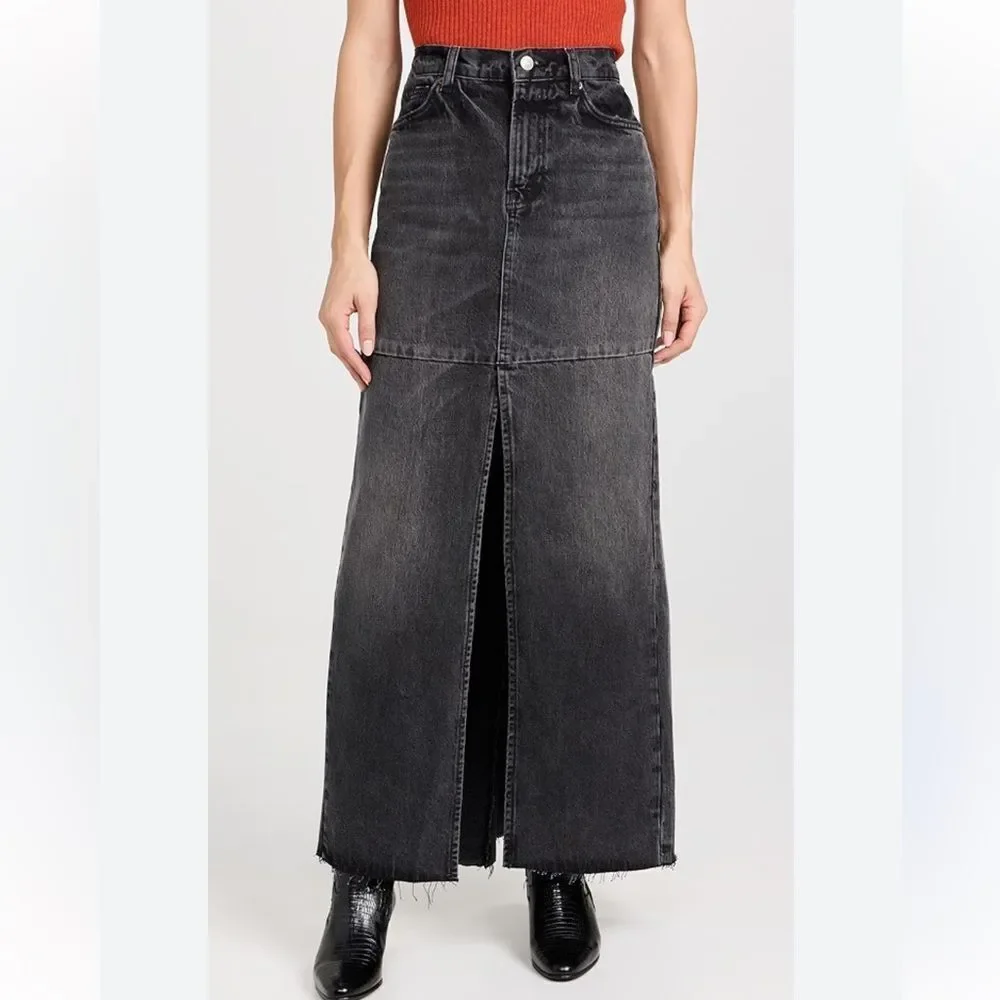 Reformation Tazz Maxi Skirt Black open front